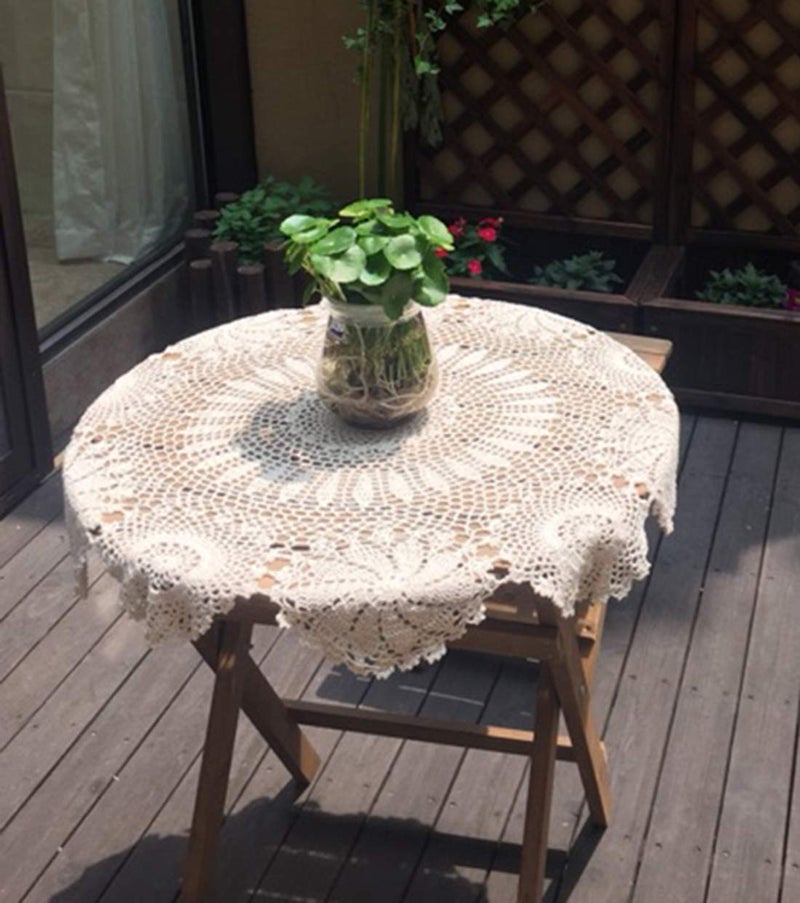 Damanni Cotton Handmade Crochet Lace Tablecloth Doilies Doily,Round,Beige,35 Inch - Image 4